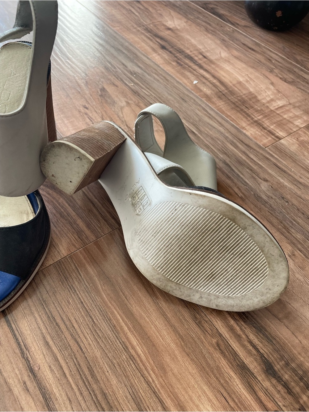 Aldo Black and Cream Block leather Heel Sandals - Picture 3 of 5